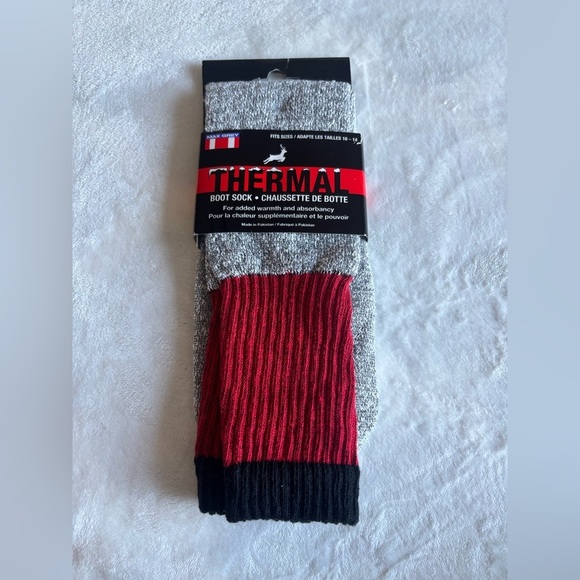 Gildan Other - NWT Greenbrier Thermal Boot Sock
Style: Max Grey Size 10-14 Red Grey